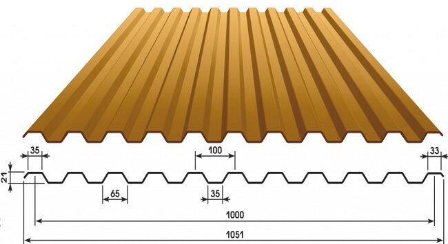 Профнастил С21 х 1000 - A (ECOSTEEL_MA-12-Античный Дуб-0.45) в Жуковском